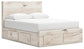 Queen Panel Storage Bed with Mirrored Dresser and Nightstand