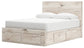 Queen Panel Storage Bed with Mirrored Dresser and Nightstand