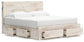 King Panel Storage Bed with Mirrored Dresser and Nightstand