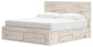 King Panel Storage Bed with Mirrored Dresser and Nightstand
