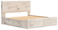 King Panel Storage Bed with Mirrored Dresser and Nightstand