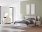 King Panel Storage Bed with Mirrored Dresser and Nightstand