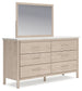 Queen Upholstered Panel Bed with Mirrored Dresser and Chest