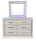 Zyniden Queen Upholstered Panel Bed with Mirrored Dresser and Chest