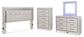 Zyniden King Upholstered Panel Headboard with Mirrored Dresser and Chest