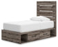 Graystorm Twin Panel Bed with Storage with Mirrored Dresser and Chest