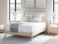 Queen Upholstered Panel Bed with Mirrored Dresser and Chest