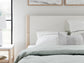 Queen Upholstered Panel Bed with Mirrored Dresser and Chest