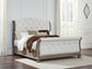 Ardenfield King Upholstered Sleigh Bed with Mirrored Dresser and Chest