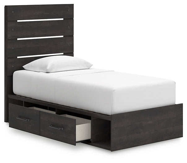 Hollivern Twin Panel Bed with Storage with Mirrored Dresser