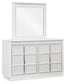 Chalanna King Upholstered Storage Bed with Mirrored Dresser and Nightstand