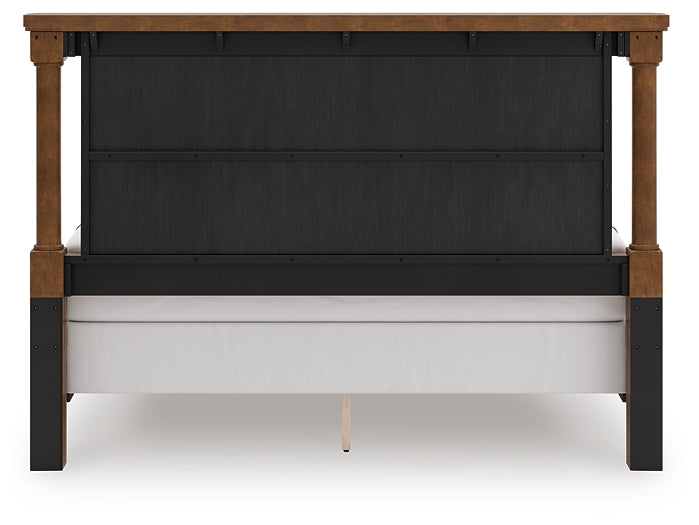 Rowlenstown California King Poster Bed with Mirrored Dresser