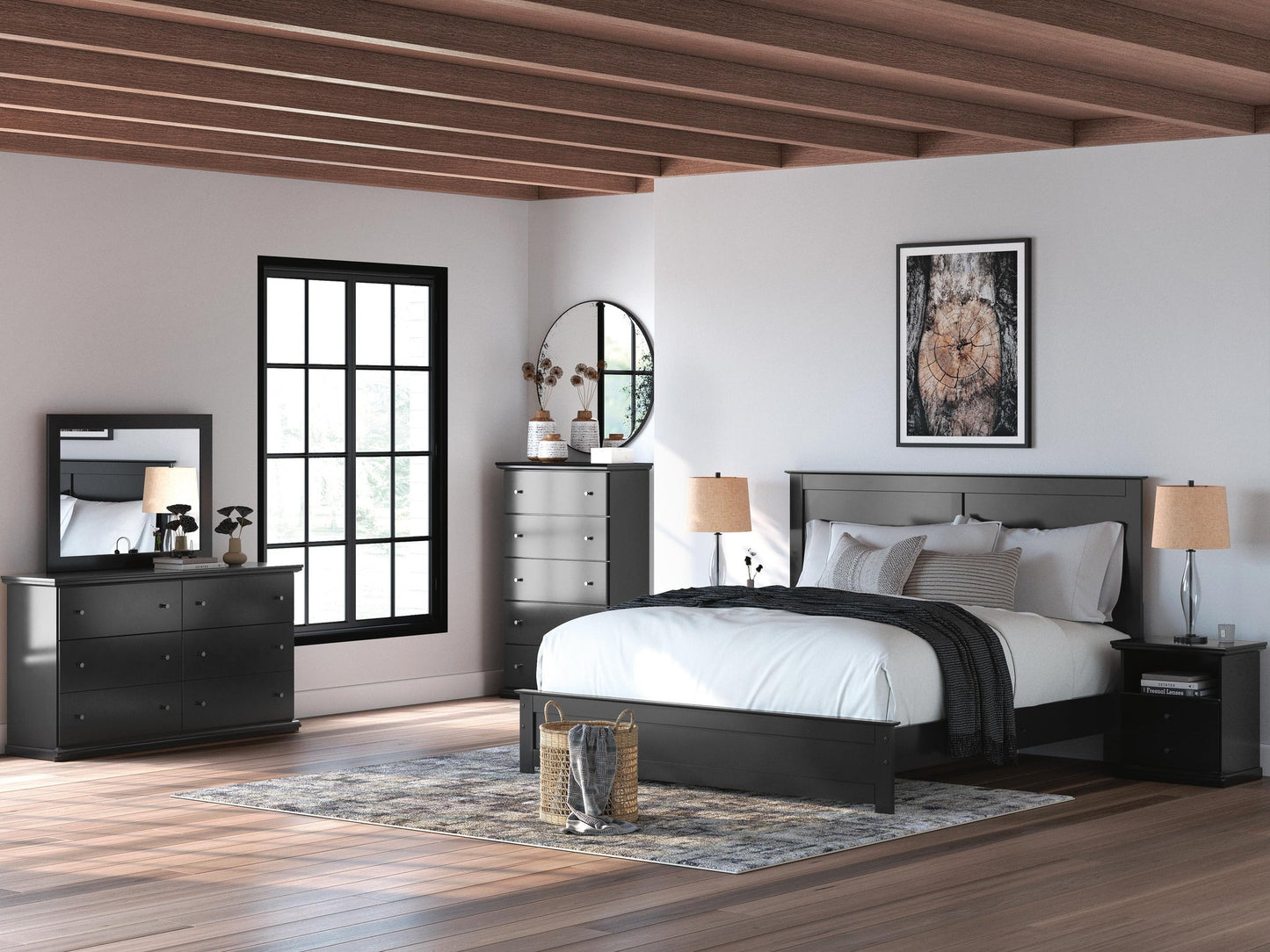 Maribel King Panel Bed, Dresser, Mirror and Nightstand