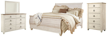 Willowton  Sleigh Bed With Mirrored Dresser And Chest