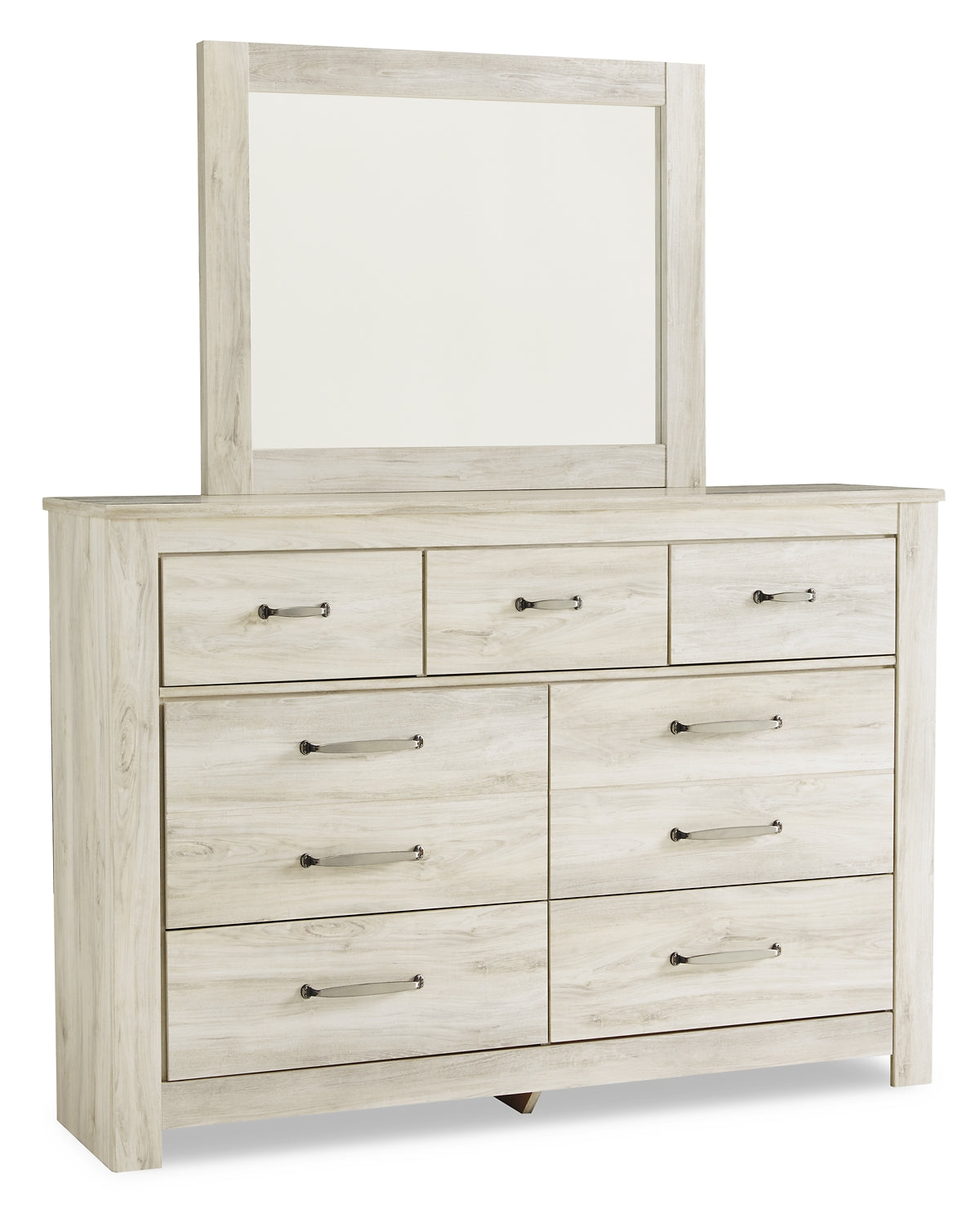 Bellaby Queen Panel Headboard with Mirrored Dresser and 2 Nightstands